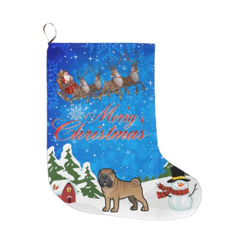 Merry Christmas Shar Pei Large Christmas Stocking