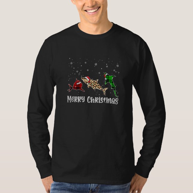Merry Christmas Shark Animals Leopard Buffalo Plai T-Shirt (Front)