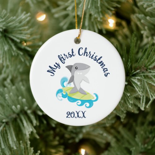 Merry Christmas Shark Ceramic Ornament