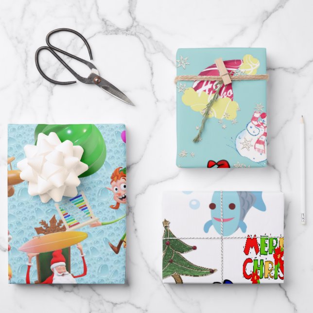 Merry Christmas Shark Polar Bear Santa Wrapping Paper Sheets (Front)