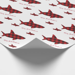 Merry Christmas Shark Red Black Buffalo Plaid Wrapping Paper