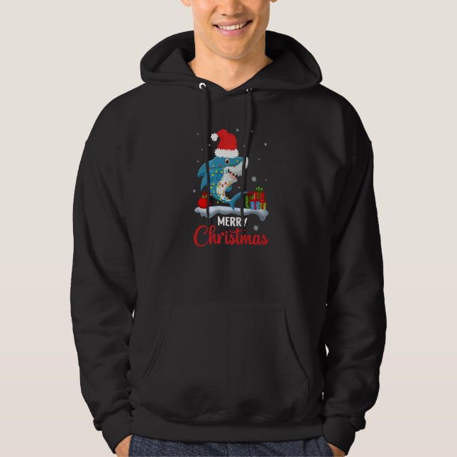 Merry Christmas Shark Santa  Quote Hoodie (Front)