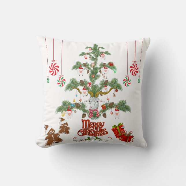 Merry Christmas Sheep Christmas Tree Throw Pillow (Front)