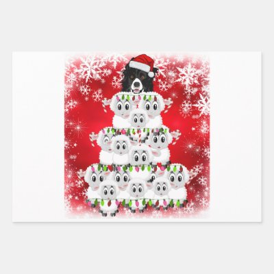 Merry Christmas Sheep Herding Dog  Wrapping Paper Sheets