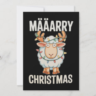Merry Christmas Sheep Reindeer Antlers Xmas Lights Invitation