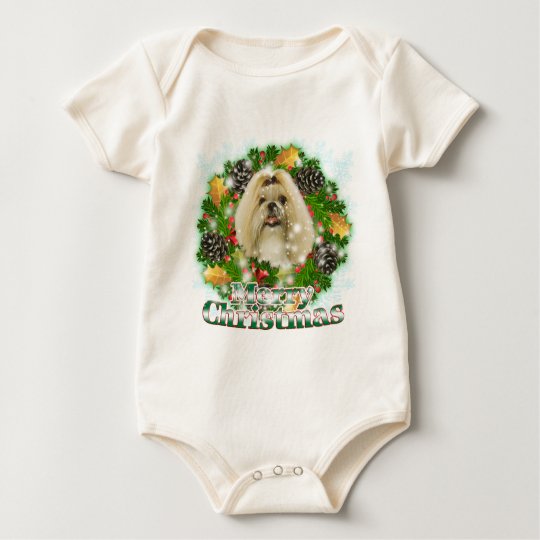 Merry Christmas Shih Tzu Baby Bodysuit