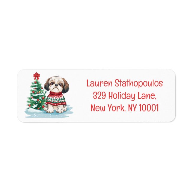 Merry Christmas Shih Tzu Dog Label (Front)