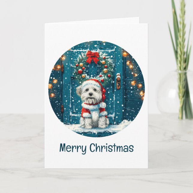 Merry Christmas Shih Tzu Dogs Holiday Card (Front)