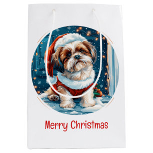 Merry Christmas Shih Tzu Santa Dog Medium Gift Bag