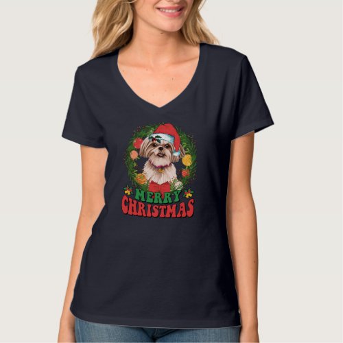 Merry Christmas Shih Tzu Santa Hat Dog Lovers Ugly T_Shirt