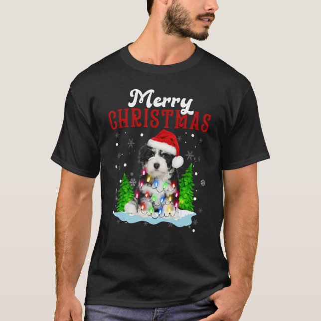 Merry Christmas Shih Tzu Tree Lights Shih Tzu Chri T-Shirt (Front)