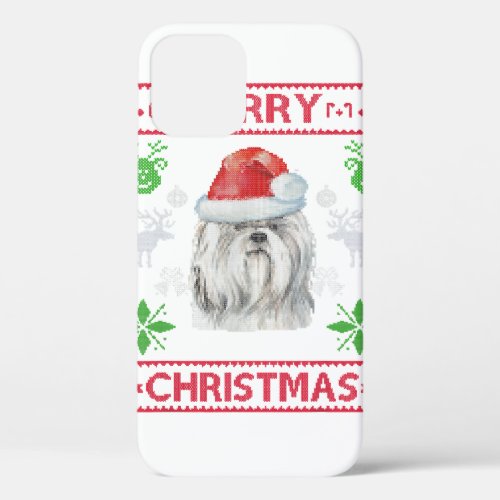 Merry Christmas Shih Tzu  Ugly Sweater Santa Hat iPhone 12 Case