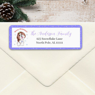 Merry Christmas Shih Tzu With Snowflake Address Label