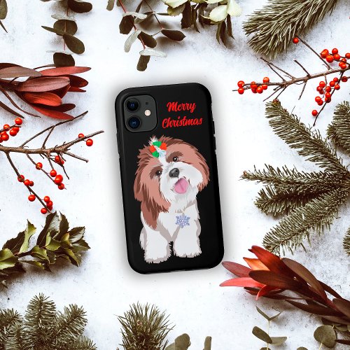 Merry Christmas Shih Tzu With Snowflake  iPhone 11 Case