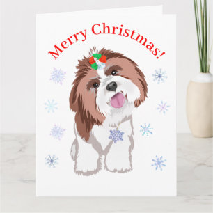 Merry Christmas Shih Tzu With Snowflake Dog Card