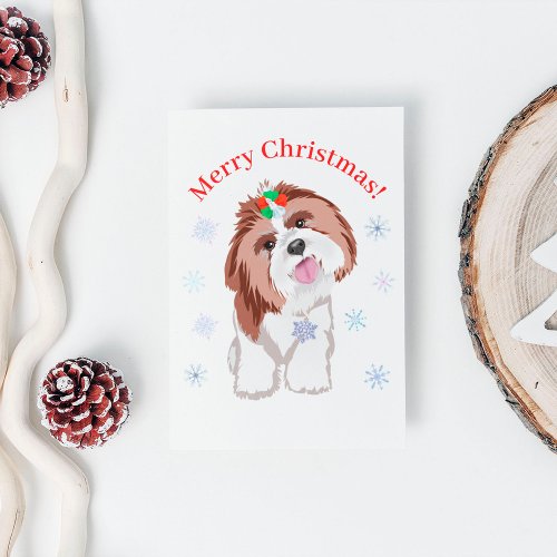 Merry Christmas Shih Tzu With Snowflake Dog    Holiday Postcard