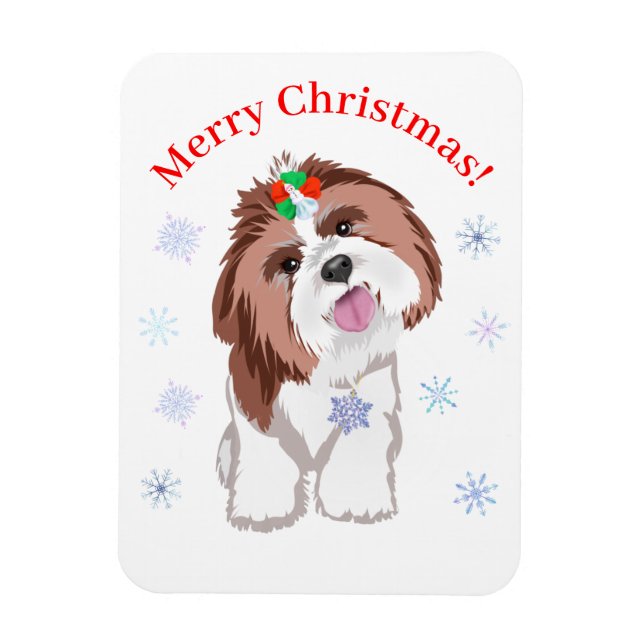 Merry Christmas Shih Tzu With Snowflake Dog   Magnet (Vertical)