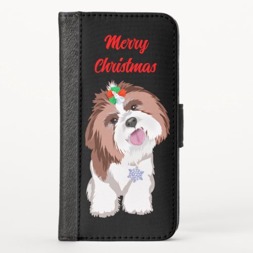 Merry Christmas Shih Tzu With Snowflake  iPhone X Wallet Case