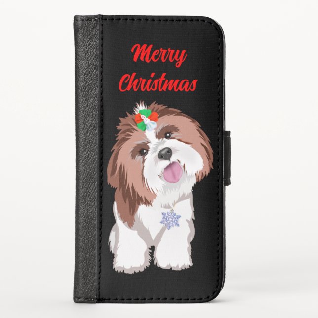 Merry Christmas Shih Tzu With Snowflake  iPhone Wallet Case (Front)
