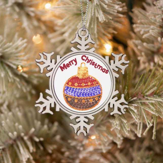 Merry Christmas - shining bauble with sequins Snowflake Pewter Christmas Ornament (Tree)