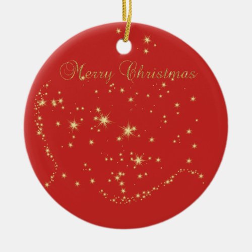 Merry ChristmasShiny Gold Stars Ceramic Ornament
