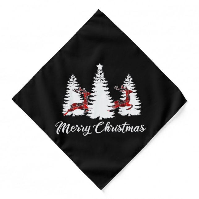 Merry Christmas Shirt for Women Buffalo Plaid Rein Bandana (Front)