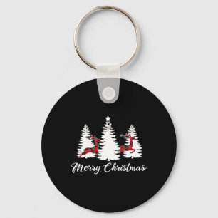 Merry Christmas Shirt For Women Buffalo Plaid Rein Keychain