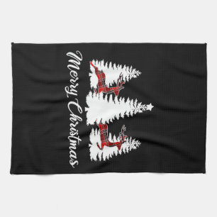 Merry Christmas Shirt for Women Buffalo Plaid Rein Kitchen Towel