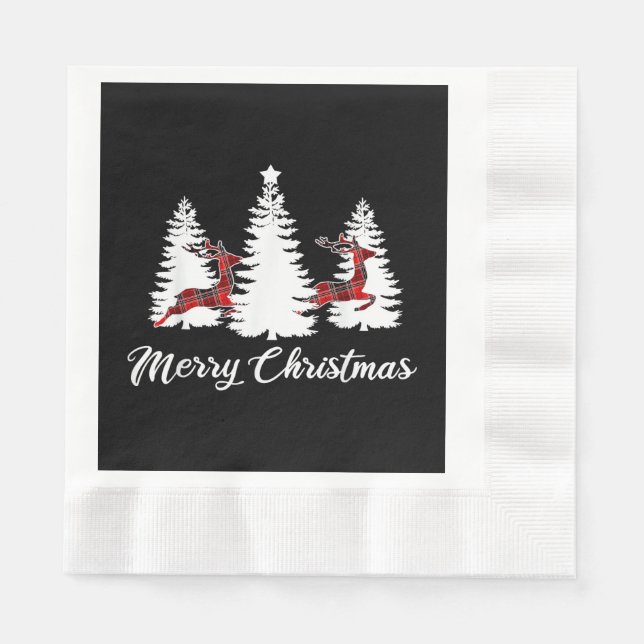 Merry Christmas Shirt for Women Buffalo Plaid Rein Napkins (Front)