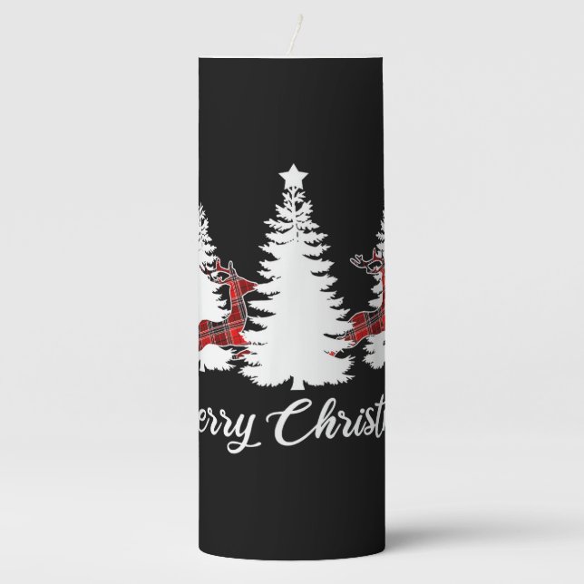 Merry Christmas Shirt for Women Buffalo Plaid Rein Pillar Candle (Front)