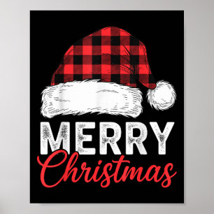 Merry Christmas Shirt Santa Hat Buffalo Plaid Men Poster