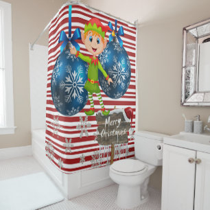 Merry Christmas Shower Curtain, Elf Stripe Curtain