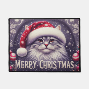 Merry Christmas Siberian Cat, Xmas Santa Kitten Doormat