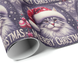 Merry Christmas Siberian Cat, Xmas Santa Kitten Wrapping Paper