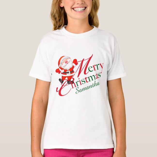 Merry Christmas Signature Name Red Green Santa T-Shirt