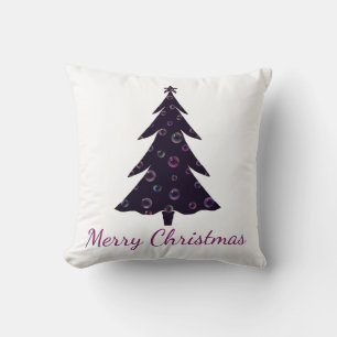 Merry Christmas, silhouette tree, colorful bubbles Throw Pillow