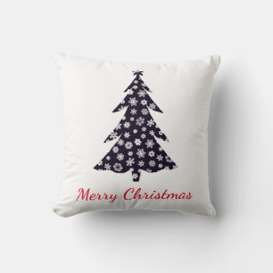 Merry Christmas, silhouette tree with snowflakes Throw Pillow