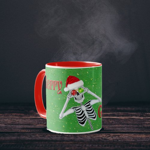 Merry Christmas Silly Skeleton Ornament Eyes Hat Mug