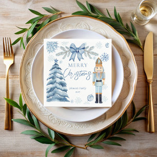 Merry Christmas silver blue bow Nutcracker  Napkins