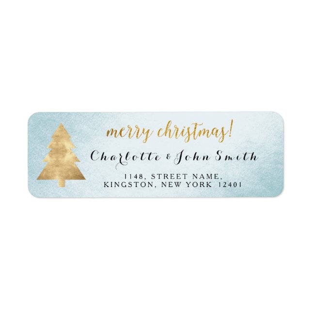 Merry Christmas Silver Blue Golden Tree Address Label (Front)