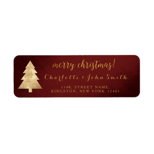 Merry Christmas Silver Burgundy Golden Tree Label