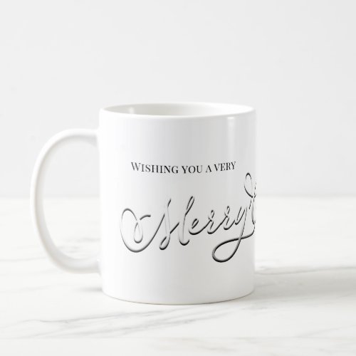 Merry Christmas Silver Calligraphy Script Simple  Coffee Mug