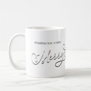 Merry Christmas Silver Calligraphy Script Simple Coffee Mug
