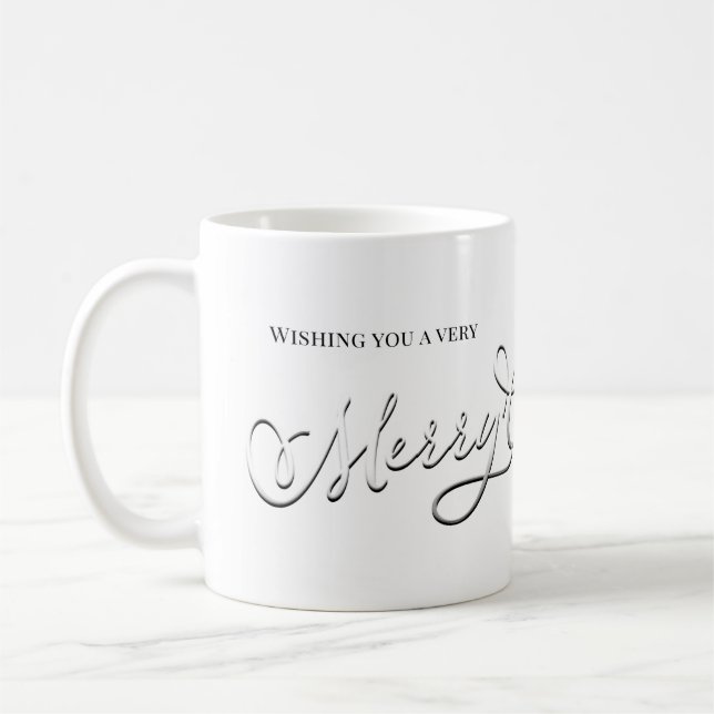 Merry Christmas Silver Calligraphy Script Simple  Coffee Mug (Left)
