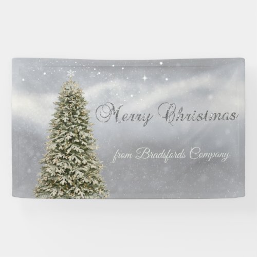 Merry Christmas Silver ChristmasTree Company Banner