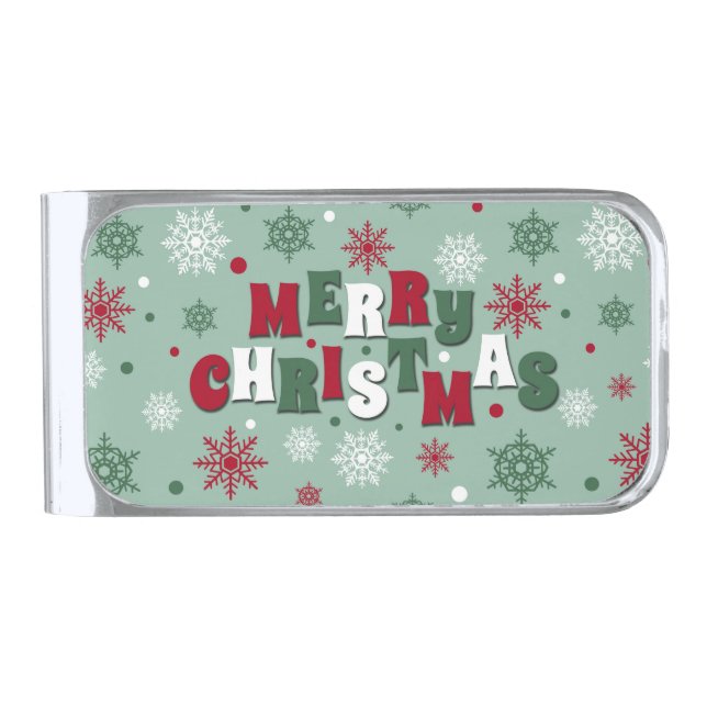 Merry Christmas Silver Finish Money Clip (Front)