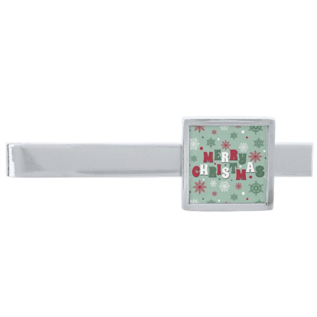 Merry Christmas Silver Finish Tie Bar (Front)