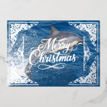 Merry Christmas silver foil filigree, dolphin 
