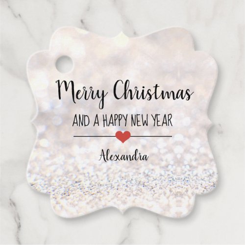 Merry Christmas silver glitter elegant name Favor Tags