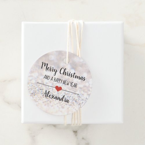 Merry Christmas silver glitter name Favor Tag